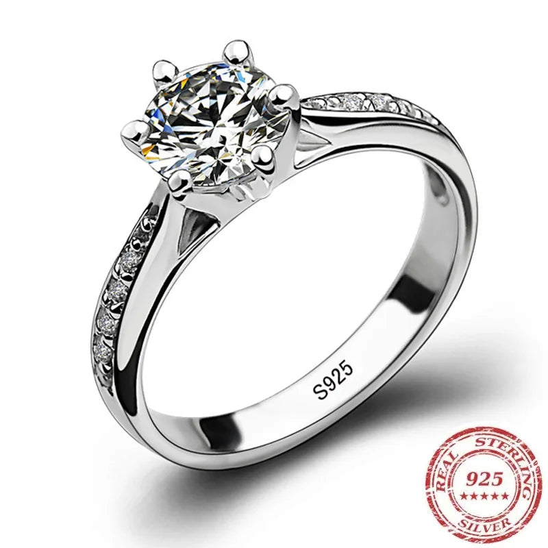 Luxury 925 Sterling Silver Classic Ring for Women Six claw jewelry simple 70ct diamond ring imitation diamond women's ring